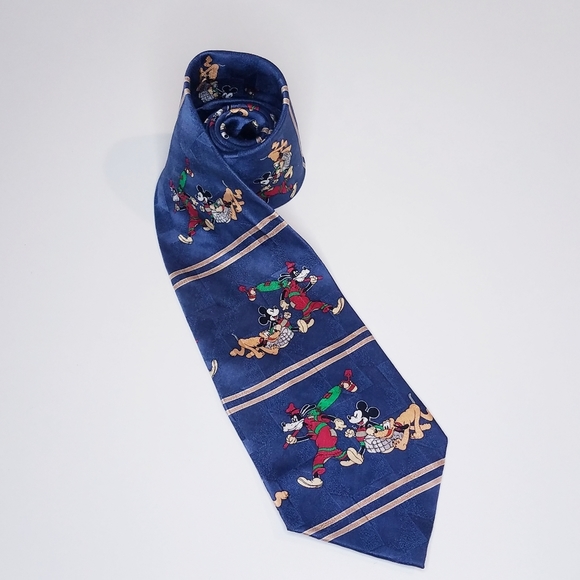Mickey & Co Men's Tie Christmas Blue 100% Silk Holiday Mouse Disney - Picture 7 of 7